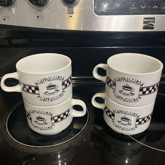 Set of Four Expresso/ Cappuccino Ceramic Stackable Mugs White - Picture 1 of 3